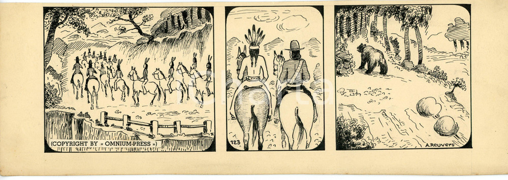 1940ca DRUMPIE'S DOLLE ADVENTUREN Comic strip 123 - A. REUVERS Original art RARE Striscia a fumetti d'epoca, originale e autentica. Disegno originale a china firmato A. Reuvers. EDITORE: Omnium PressCONDIZIONI: FAIRDIMENSIONI: 30x10 cm    originale e autentica 1