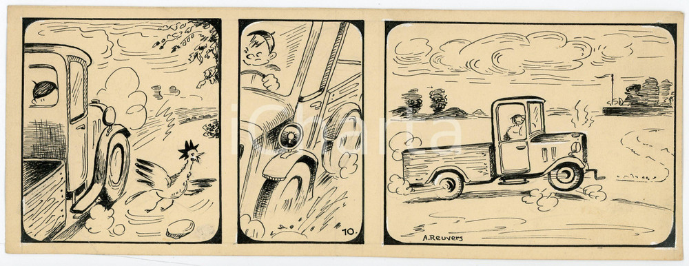 1940ca DRUMPIE'S DOLLE ADVENTUREN Comic strip 10 - A. REUVERS Original art RARE Striscia a fumetti d'epoca, originale e autentica. Disegno originale a china firmato A. Reuvers. EDITORE: Omnium PressCONDIZIONI: FAIRDIMENSIONI: 25x9 cm    originale e autentica 1