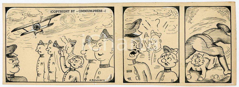 1940ca DRUMPIE'S DOLLE ADVENTUREN Comic strip 15 - A. REUVERS Original art RARE Striscia a fumetti d'epoca, originale e autentica. Disegno originale a china firmato A. Reuvers. EDITORE: Omnium PressCONDIZIONI: FAIRDIMENSIONI: 25x9 cm    originale e autentica 1