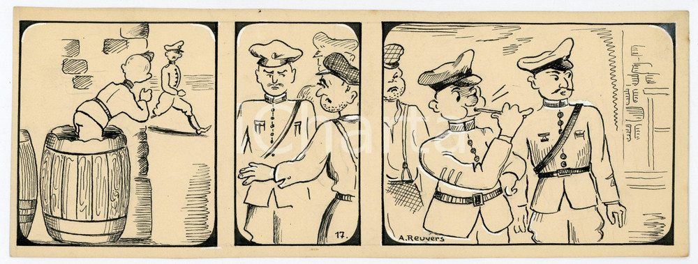 1940ca DRUMPIE'S DOLLE ADVENTUREN Comic strip 17 - A. REUVERS Original art RARE Striscia a fumetti d'epoca, originale e autentica. Disegno originale a china firmato A. Reuvers. EDITORE: Omnium PressCONDIZIONI: FAIRDIMENSIONI: 25x9 cm    originale e autentica 1