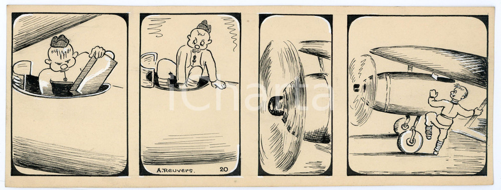 1940ca DRUMPIE'S DOLLE ADVENTUREN Comic strip 20 - A. REUVERS Original art RARE Striscia a fumetti d'epoca, originale e autentica. Disegno originale a china firmato A. Reuvers. EDITORE: Omnium PressCONDIZIONI: FAIRDIMENSIONI: 25x9 cm    originale e autentica 1