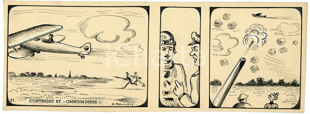 1940ca DRUMPIE'S DOLLE ADVENTUREN Comic strip 21 - A. REUVERS Original art RARE Striscia a fumetti d'epoca, originale e autentica. Disegno originale a china firmato A. Reuvers. EDITORE: Omnium PressCONDIZIONI: FAIRDIMENSIONI: 25x9 cm    originale e autentica 1