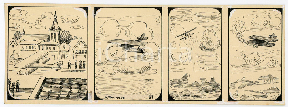 1940ca DRUMPIE'S DOLLE ADVENTUREN Comic strip 31 - A. REUVERS Original art RARE Striscia a fumetti d'epoca, originale e autentica. Disegno originale a china firmato A. Reuvers. EDITORE: Omnium PressCONDIZIONI: FAIRDIMENSIONI: 25x9 cm    originale e autentica 1