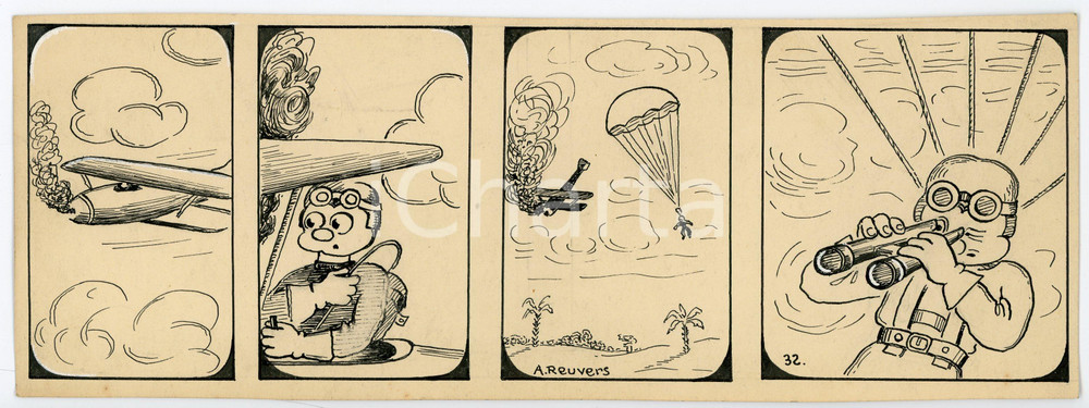 1940ca DRUMPIE'S DOLLE ADVENTUREN Comic strip 32 - A. REUVERS Original art RARE Striscia a fumetti d'epoca, originale e autentica. Disegno originale a china firmato A. Reuvers. EDITORE: Omnium PressCONDIZIONI: FAIRDIMENSIONI: 25x9 cm    originale e autentica 1
