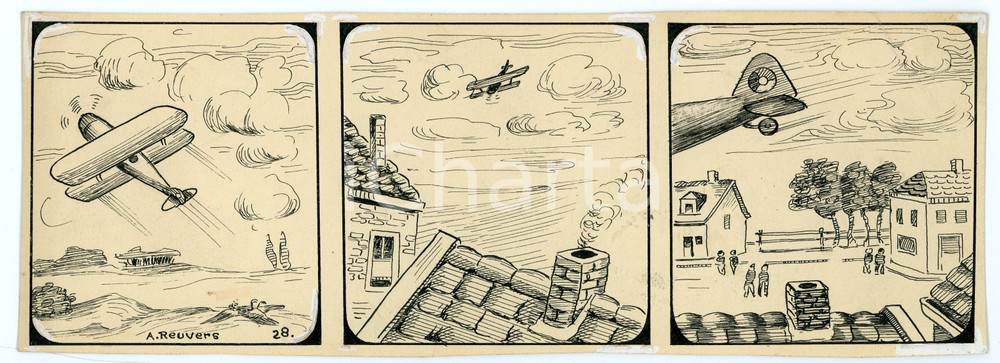 1940ca DRUMPIE'S DOLLE ADVENTUREN Comic strip 28 - A. REUVERS Original art RARE Striscia a fumetti d'epoca, originale e autentica. Disegno originale a china firmato A. Reuvers. EDITORE: Omnium PressCONDIZIONI: FAIRDIMENSIONI: 25x9 cm    originale e autentica 1