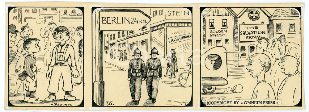 1940ca DRUMPIE'S DOLLE ADVENTUREN Comic strip 30 - A. REUVERS Original art RARE Striscia a fumetti d'epoca, originale e autentica. Disegno originale a china firmato A. Reuvers. EDITORE: Omnium PressCONDIZIONI: FAIRDIMENSIONI: 25x9 cm    originale e autentica 1