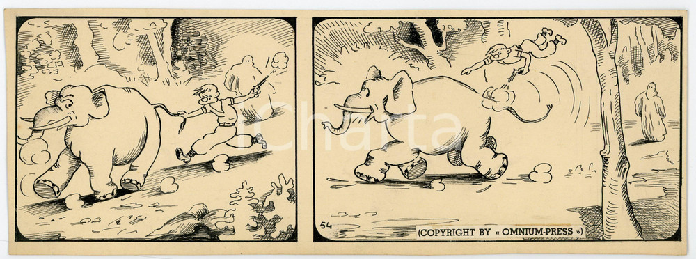 1940 DRUMPIE'S DOLLE ADVENTUREN Colonial comic strip 54 A. REUVERS Original art Striscia a fumetti d'epoca, originale e autentica. Disegno originale a china firmato A. Reuvers. EDITORE: Omnium PressCONDIZIONI:FAIRDIMENSIONI: 25x9 cm    originale e autentica 1