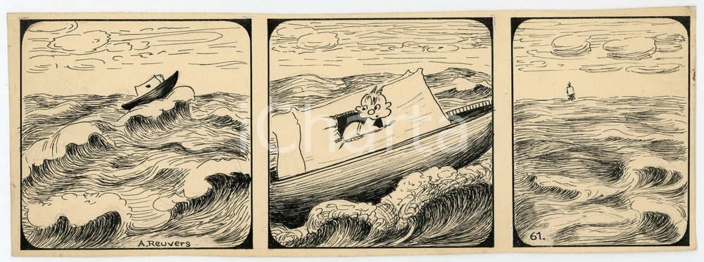 1940 DRUMPIE'S DOLLE ADVENTUREN Colonial comic strip 61 A. REUVERS Original art Striscia a fumetti d'epoca, originale e autentica. Disegno originale a china firmato A. Reuvers. EDITORE: Omnium PressCONDIZIONI:FAIRDIMENSIONI: 25x9 cm    originale e autentica 1
