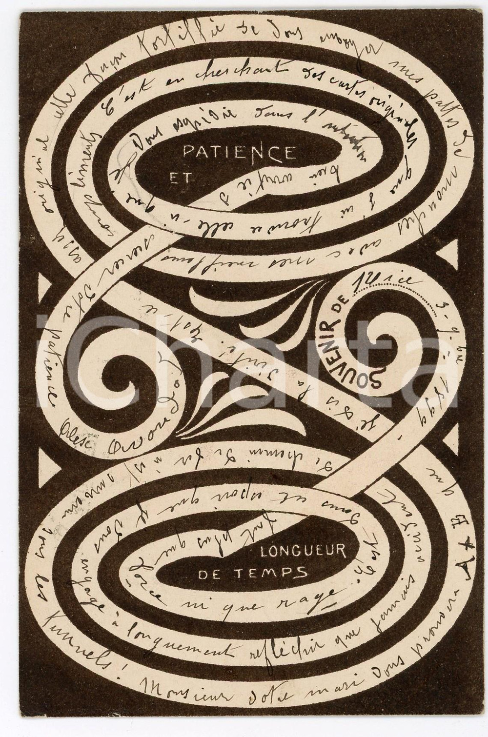 1899 NICE (FRANCE) Patience et longueur de temps - Carte postale ILLUSTRÉE FP VG  Cartolina postale d'epoca, viaggiata.CONDIZIONI: FAIRFORMATO: FG    originale e autentica 1