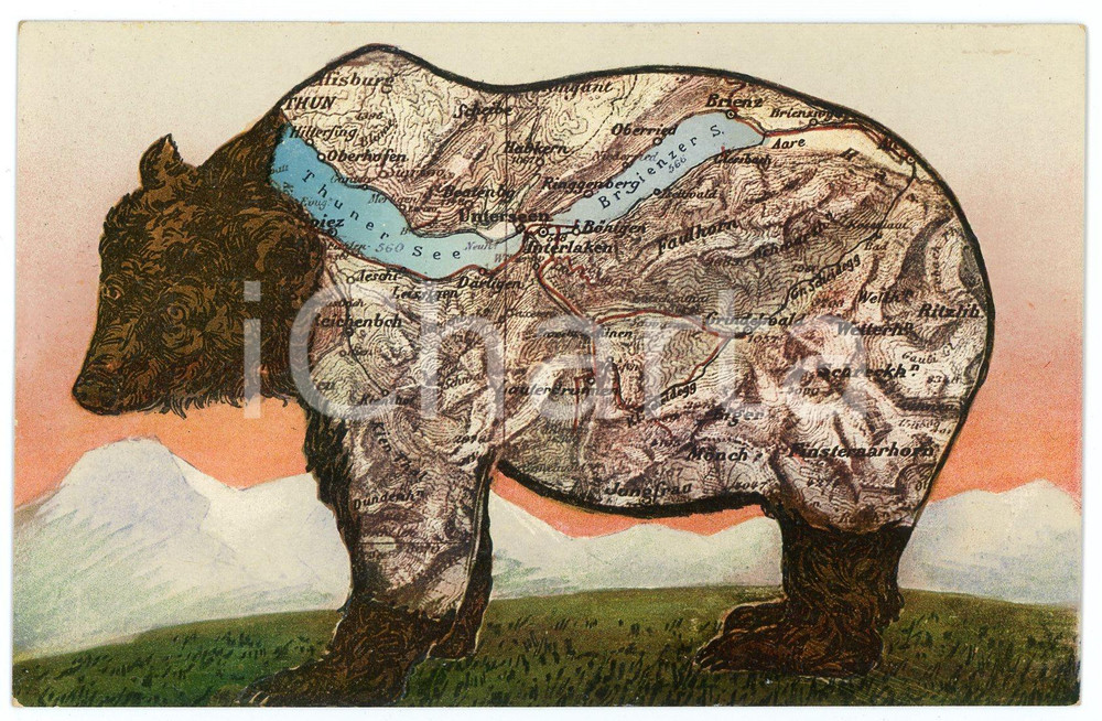 1920 ca SCHWEIZ - KANTON BERN Thunersee - Brienzersee ILLUSTRATED Postcard FP NV  Cartolina postale d'epoca, non viaggiata. FAIR/discreto lievi smussature agli angoli Formato: FP originale e autentica 1