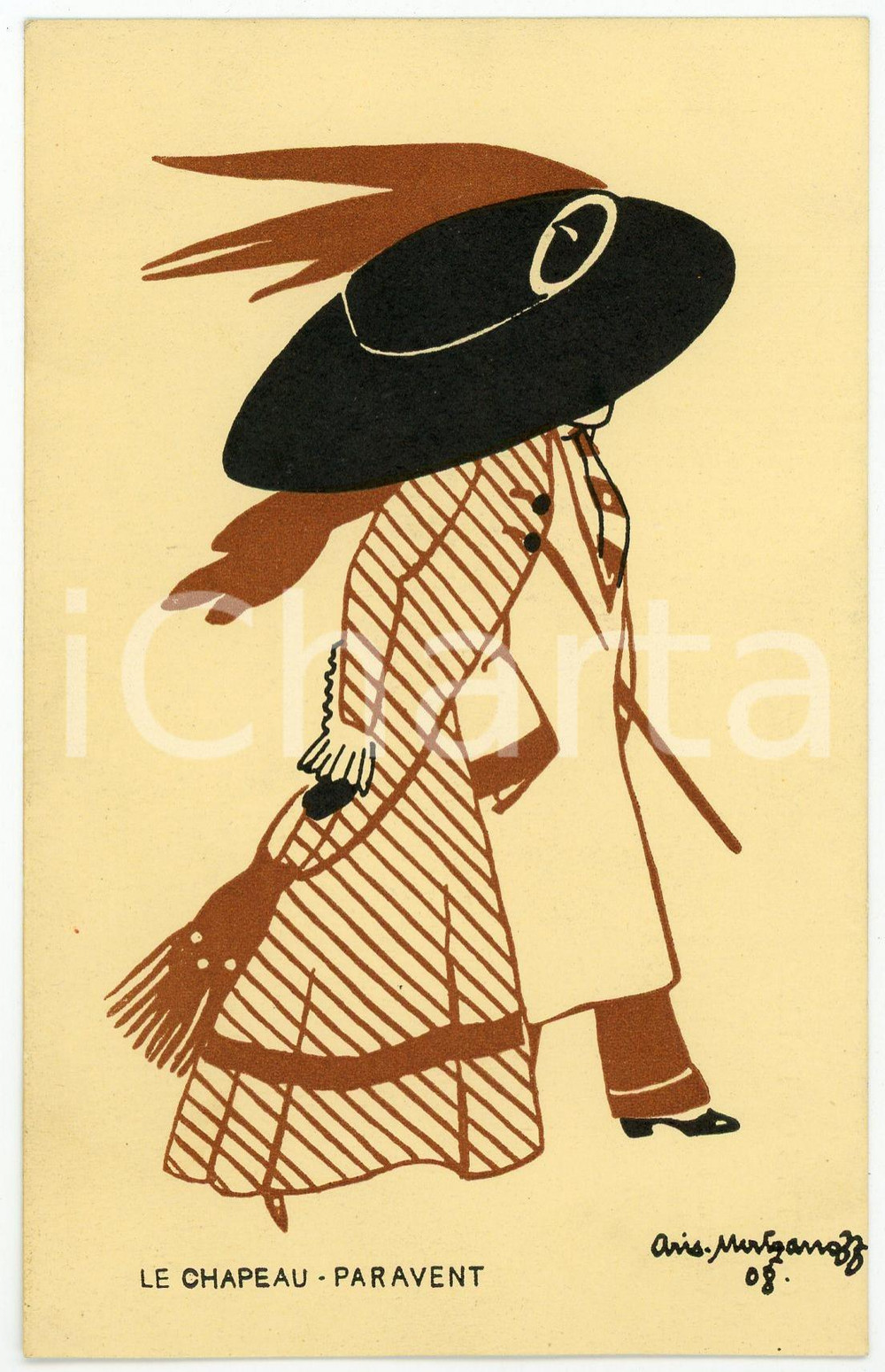 1908 FRANCE Le chapeu-paravent - Illustration de Aris MERTZANOFF Carte postale Cartolina postale d'epoca, non viaggiata.CONDIZIONI: FAIRFORMATO: FP    originale e autentica 1