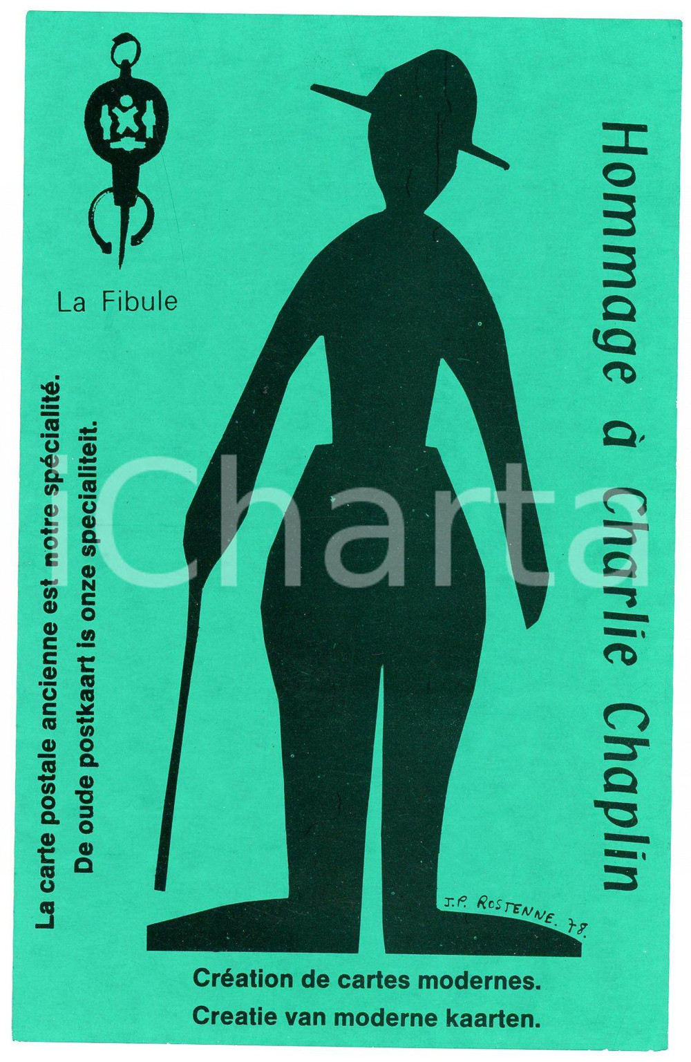 Hommage a Charlie Chaplin 1978 JP Rostenne Postcard  Cartolina postale d'epoca, non viaggiata GOOD/buono  Formato: FP originale e autentica 1