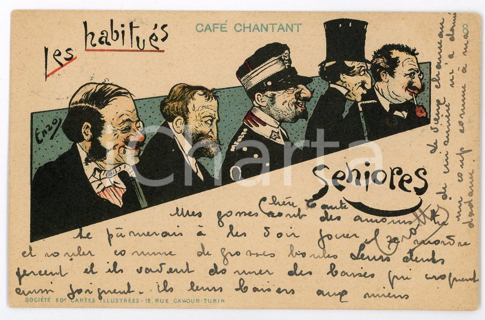 1900 TORINO Café chantant - Les habituès - Ill. di Enzo VAN DOCK Cartolina FP VG Cartolina postale d'epoca, viaggiata.CONDIZIONI: FAIRFORMATO: FP    originale e autentica 1