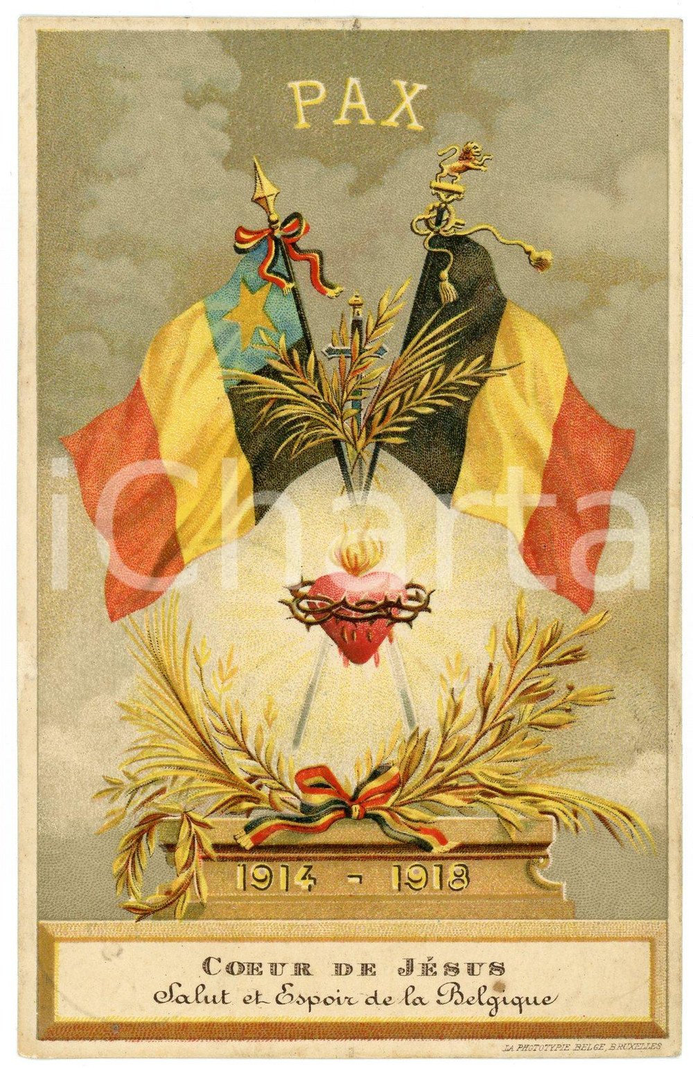1919 WW1 - BELGIQUE Pax - Coeur de Jésus - Carte postale ILLUSTRÉE FP NV  Cartolina postale d'epoca, viaggiata. FAIR/discreto Lievi smussature agli angoli Formato: FP originale e autentica 1