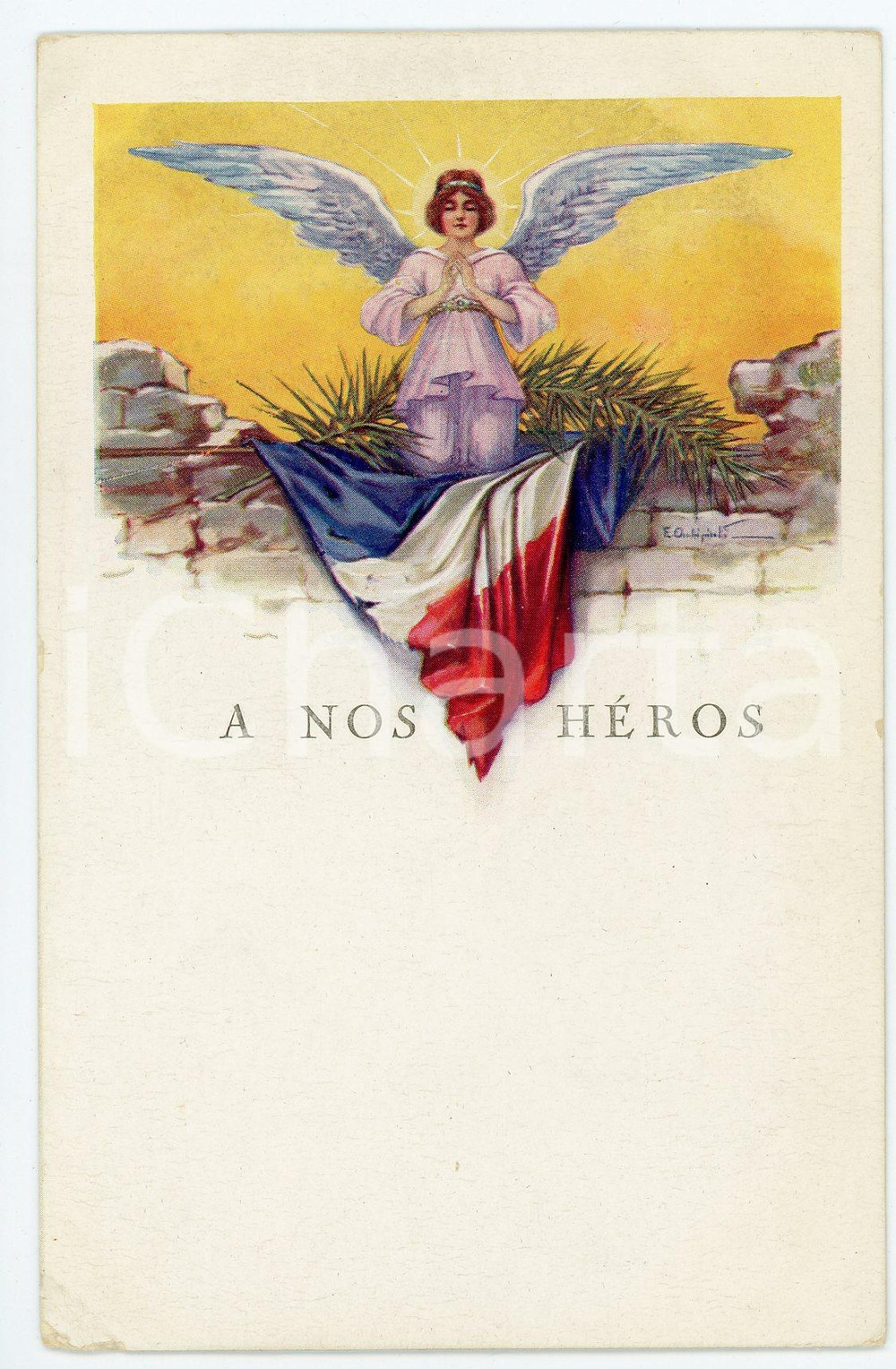1915 ca WW1 - FRANCE A nos héros - Carte postale ILLUSTREE (1)  Cartolina postale d'epoca, viaggiata. FAIR/discreto Lievi smussature agli angoli e piegatura all'angolo inferiore sinistro Formato: 9x14 cm originale e autentica 1