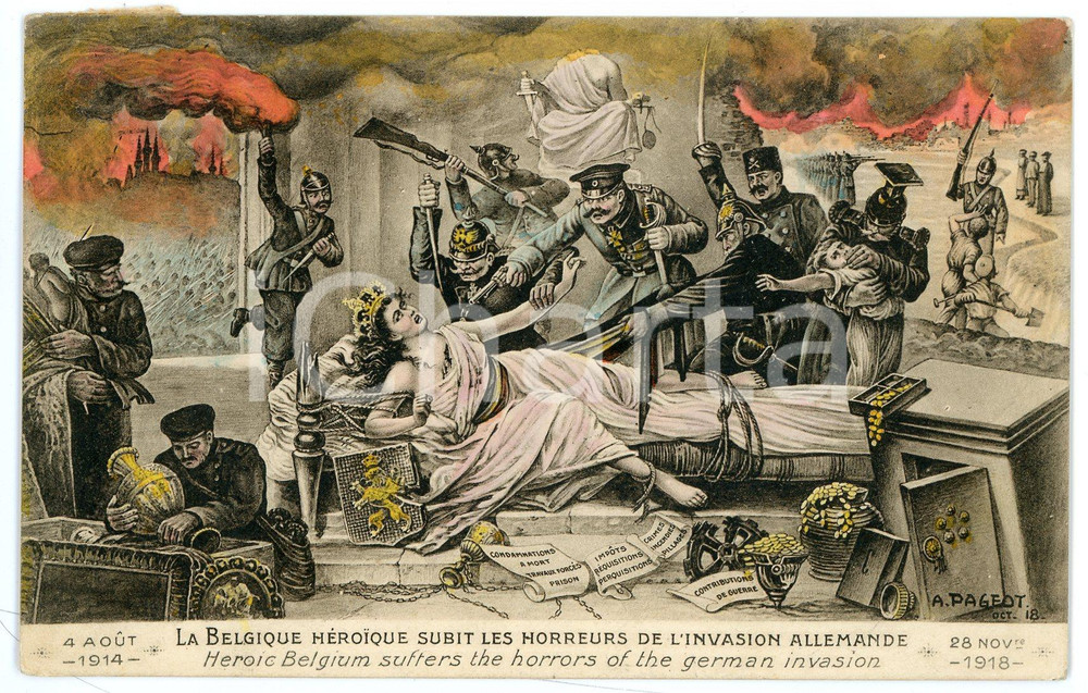 1919 WW1 Belgique subit les horreurs de l'invasion allemande - Carte postale FP  Cartolina d'epoca, viaggiata. FAIR/discreto smussature agli angoli Formato: FP originale e autentica 1