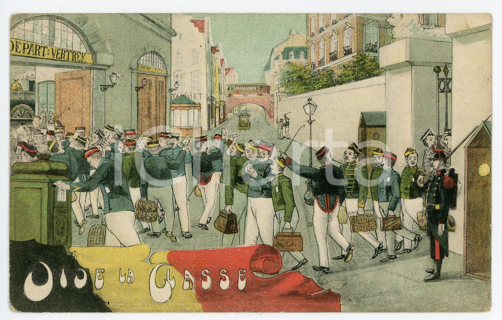 1914 BELGIQUE - VIVE LA CLASSE Cadets au départ - Carte postale ILLUSTRÉE FP VG  Cartolina postale, viaggiata. FAIR/discreto Lievi smussature agli angoli Formato: FP originale e autentica 1