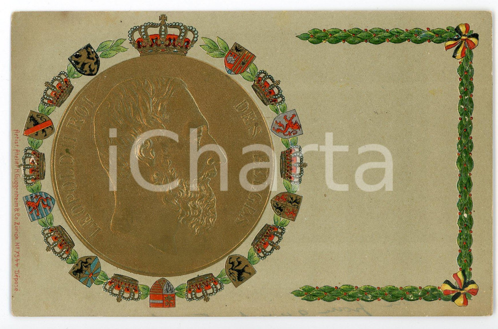 1910 ca BELGIQUE Leopold II Roi des belges - Carte postale ILLUSTRÉE  Cartolina d'epoca, viaggiata. FAIR/discreto Lievi smussature agli angoli Formato: FP originale e autentica 1