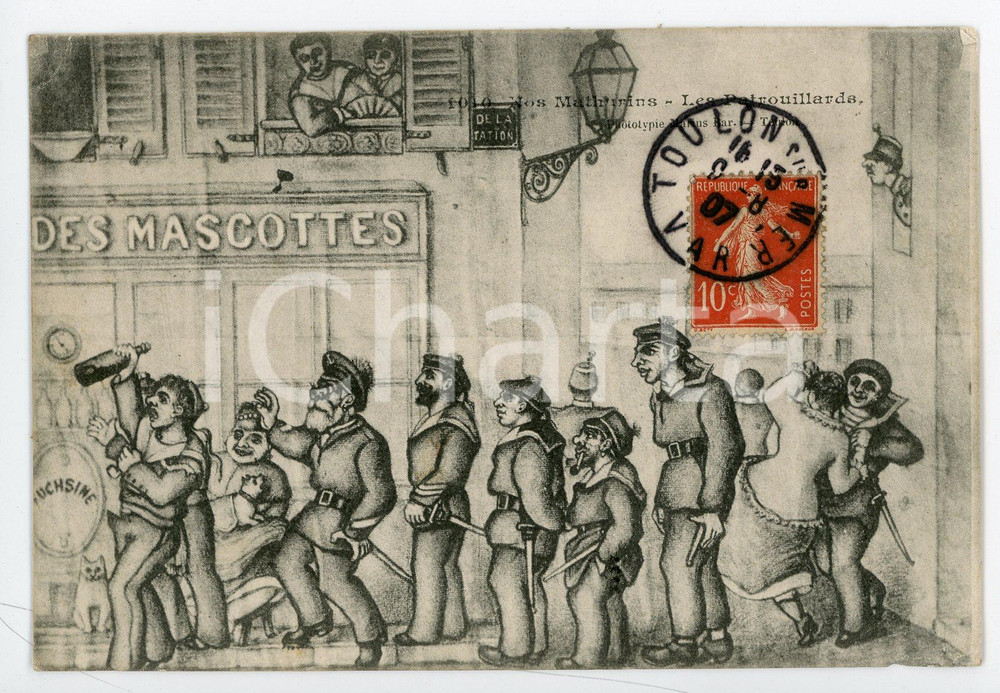 1915 FRANCE Nos Mathurins - LEs Petrouillards - Carte postale ILLUSTRÉE FP VG  Cartolina d'epoca, viaggiata. POOR/danneggiato Smussature e piegature agli angoli Formato: FP originale e autentica 1