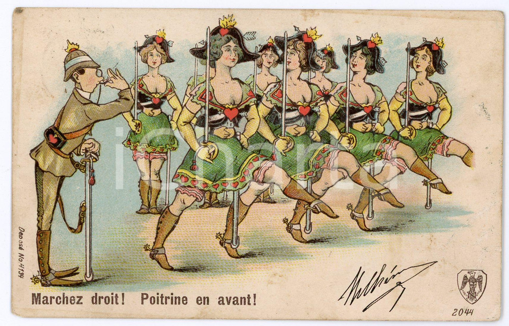 1907 BELGIQUE - HUMOUR Marchez droit! Poitrine en avant! - Carte postale FP VG  Cartolina postale d'epoca, viaggiata. VERY POOR/gravemente danneggiato carta lenta, parziale distacco degli strati della carta Formato: FP originale e autentica 1