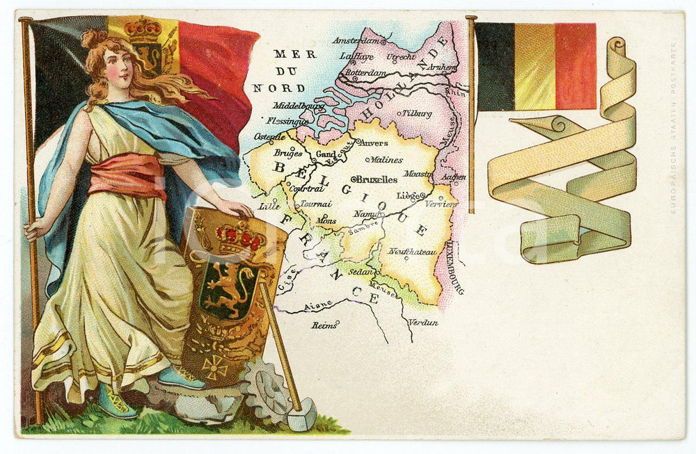 1900 ca BELGIUM Coat of arms and flag - ILLUSTRATED postcard FP NV  Cartolina postale d'epoca, non viaggiata. FAIR/discreto Lievi smussature agli angoli Formato: FP originale e autentica 1