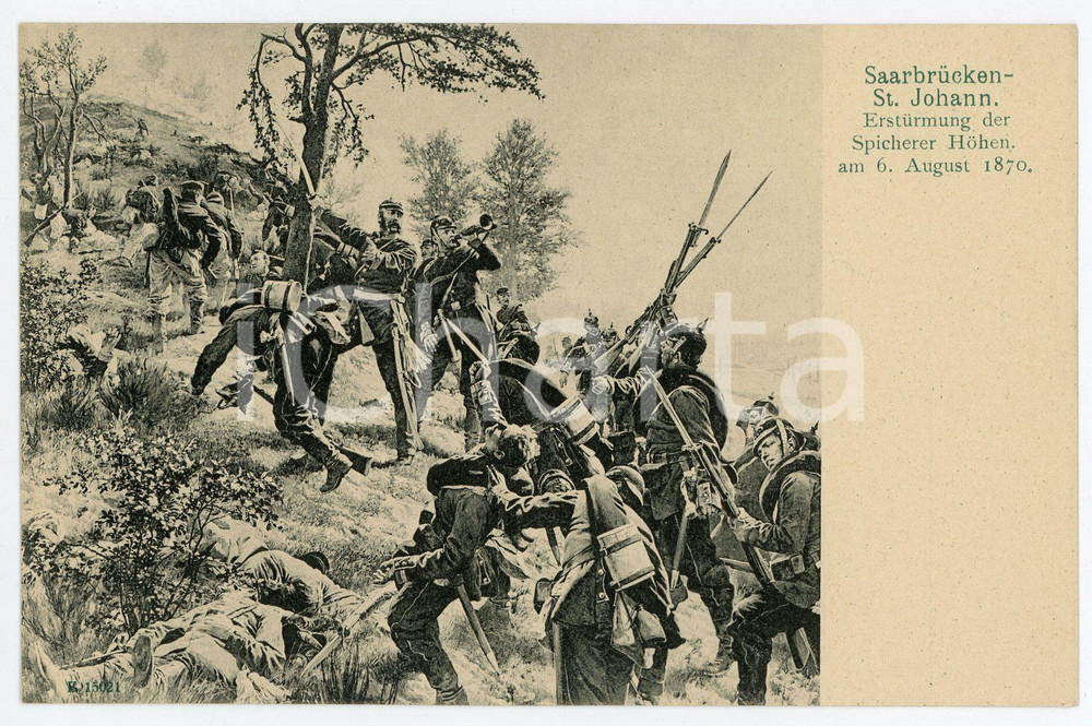 1900 ca SAARBRUCKEN - SANKT JOHANN Battle of Spicherer ILLUSTRATED Postcard  Cartolina postale d'epoca, non viaggiata. GOOD/buono  Formato: FP originale e autentica 1