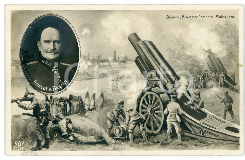 1915 ca WW1 - ANTWERPEN General Hans VON BESELER Illustrated Postcard FP NV  Cartolina postale d'epoca, non viaggiata. FAIR/discreto Lievi smussature agli angoli Formato: FP originale e autentica 1