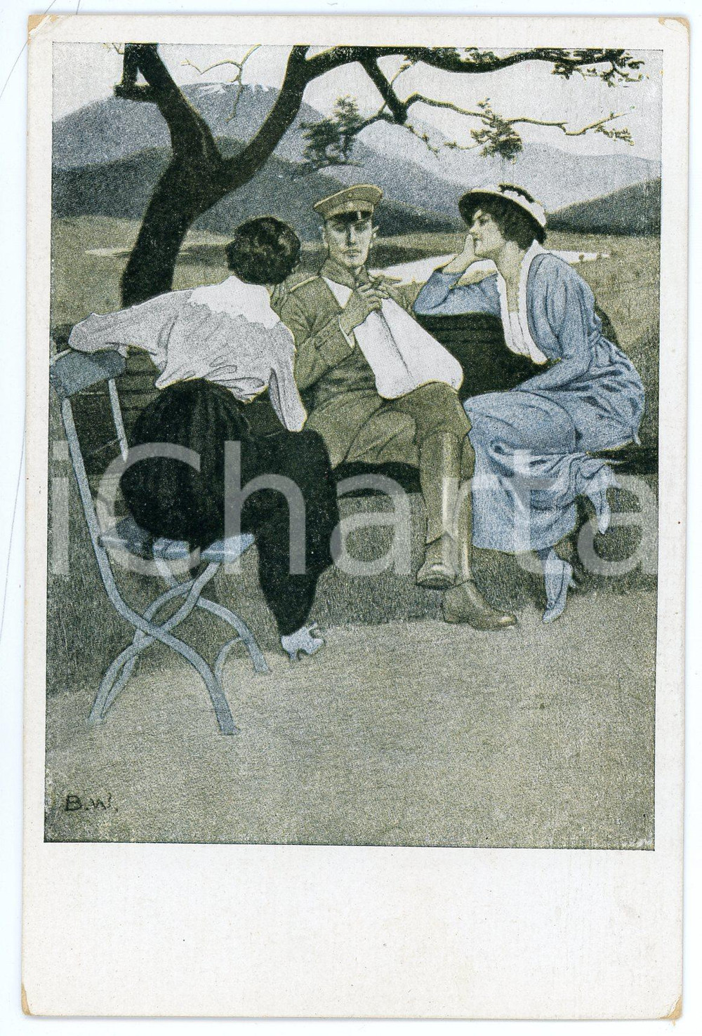 1915 WW1 Kriegspostkarten von B. WONNERBERG Soldier with arm in plaster Postcard  Cartolina postale d'epoca, non viaggiata. POOR/danneggiato Piegatura all'angolo inferiore destro Formato: FP originale e autentica 1