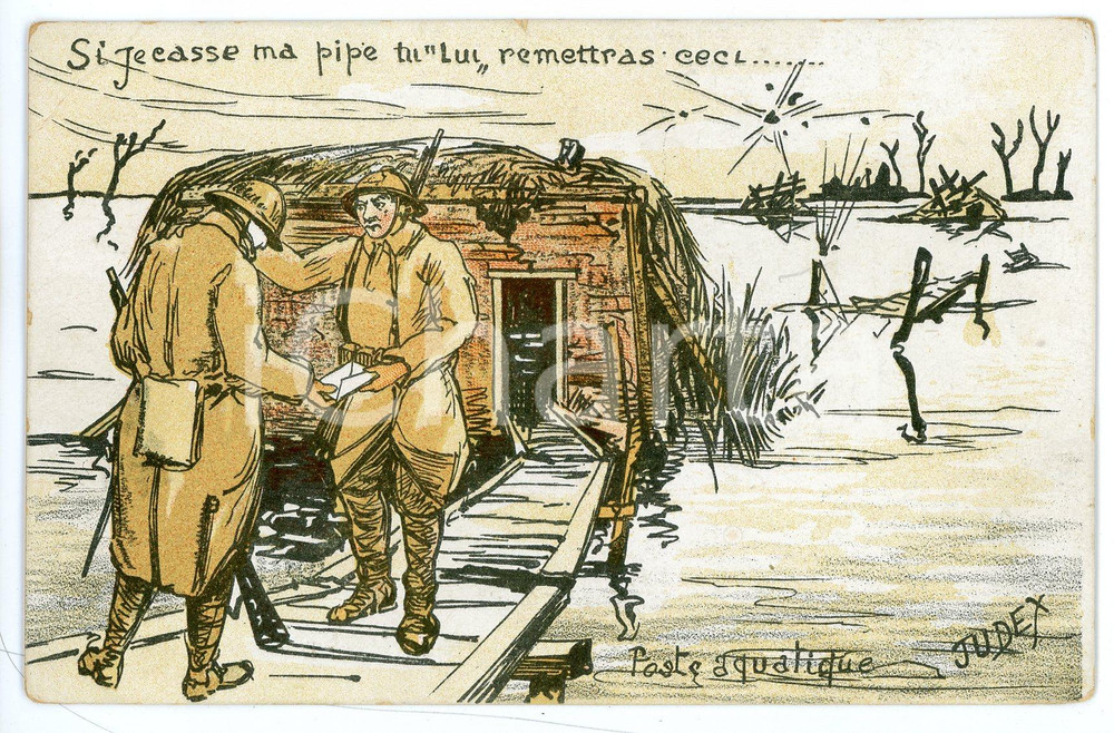 1915 WW1 Poste aquatique - Si je casse ma pipe tu "lui" remettras cecl Postcard  Cartolina postale d'epoca, non viaggiata. FAIR/discreto Smussature agli angoli e piegatura all'angolo superiore sinistro Formato: FP originale e autentica 1