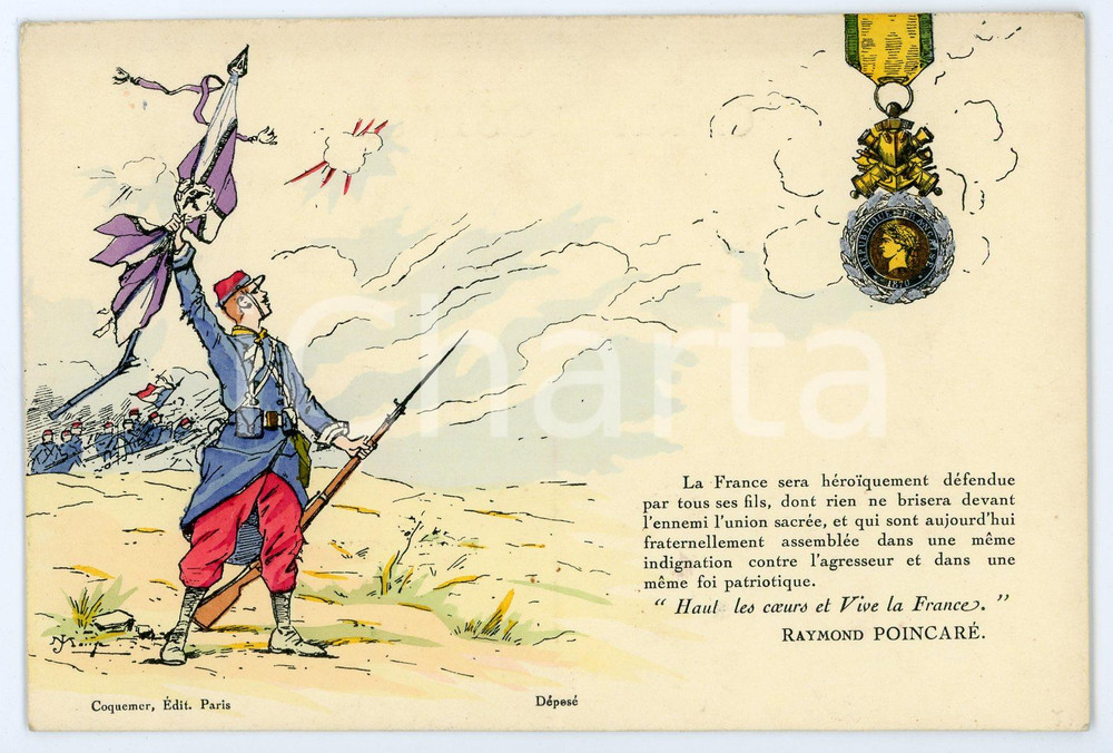 1915 ca WW1 "Haul les coeurs et vive la France" Raymond POINCARÉ - Postcard  Cartolina postale d'epoca, non viaggiata ma con nota manoscritta la verso. FAIR/discreto Lievi piegature agli angoli Formato: FP originale e autentica 1
