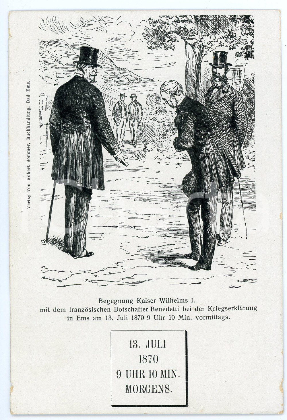 1900 ca EMS Franco-Prussian War - Wilhelms I and Vincent BENEDETTI Carte postale  Cartolina postale d'epoca, non viaggiata. FAIR/discreto Lievi smussature agli angoli e abrasioni ai margini Formato: FP originale e autentica 1