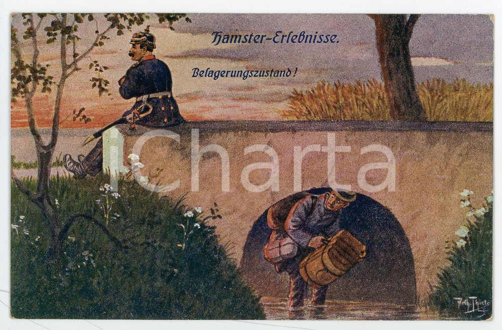 1915 ca Artist Arthur THIELE Hamster-erlebnisse - Belagerungszustand - Postcard  Cartolina postale d'epoca, non viaggiata. FAIR/discreto Lievi smussature agli angoli Formato: FP originale e autentica 1