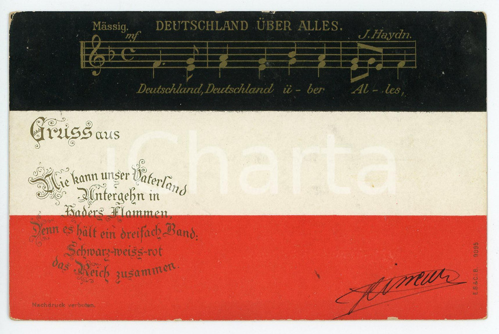 1901 DEUTSCHLAND UBER ALLES Die kann unser vaterland ILLUSTRATED Postcard  Cartolina postale d'epoca, viaggiata. FAIR/discreto Smussature agli angoli Formato: FP originale e autentica 1