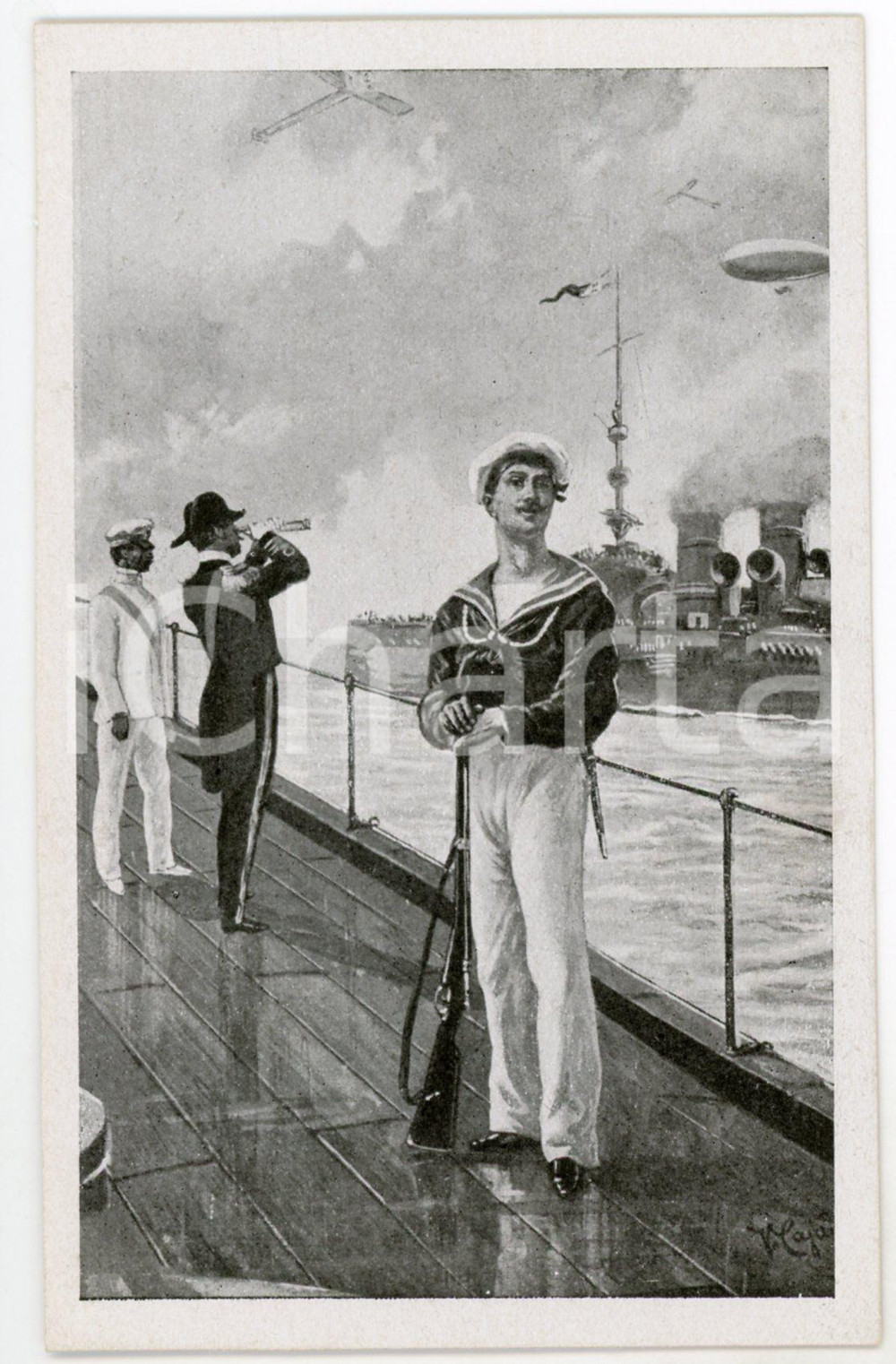 1915ca REGIA MARINA ITALIANA Marinaio sul ponte - Cartolina ILLUSTRATA FP NV Cartolina postale d'epoca, non viaggiata.CONDIZIONI: FAIRFORMATO: FP    originale e autentica 1