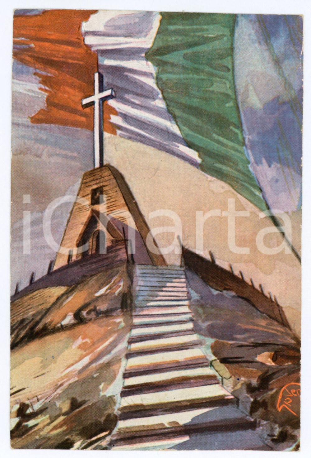 1918 WW1 - MONTE ZURRONE Sacrario dei caduti senza croce -  Cartolina ILLUSTRATA  Cartolina postale d'epoca, non viaggiata.EDITORE: Opera Nazionale per i caduti senza croce - Firenze VERY POOR/gravemente danneggiato Margine superiore rifilato a mano, abrasione al verso, lievi smussature agli angoli Formato: FP originale e autentica 1