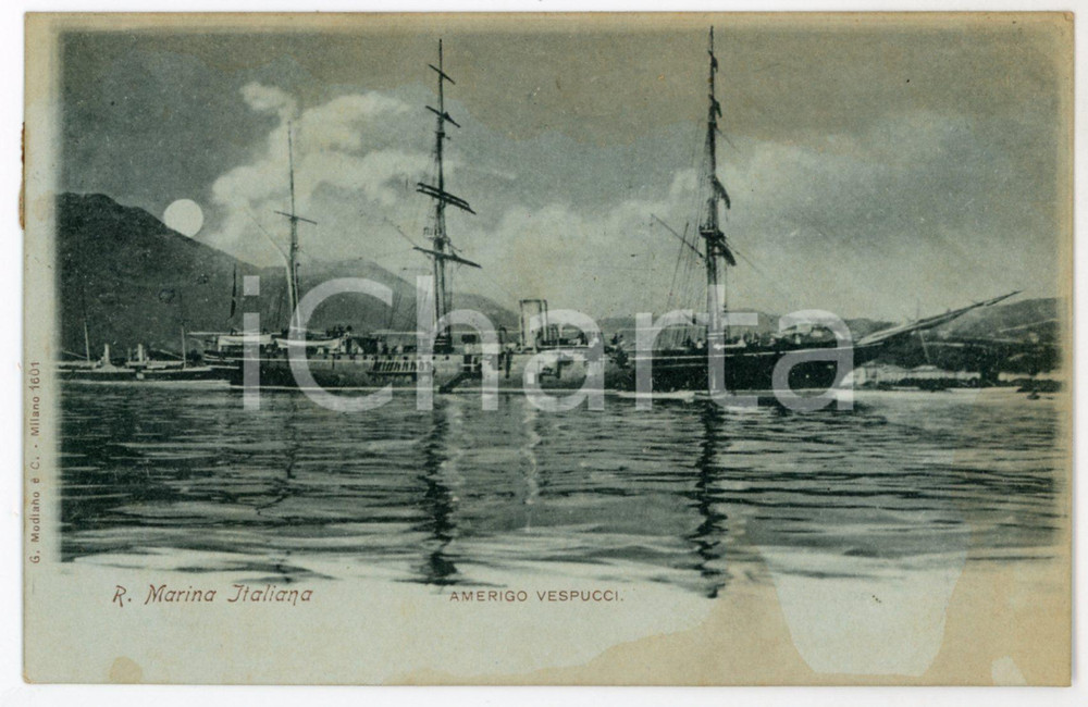 1900 REGIA MARINA ITALIANA Veliero Amerigo VESPUCCI Cartolina FP VG Cartolina postale d'epoca, viaggiata.CONDIZIONI: POOR (macchie e aloni diffusi)FORMATO: FP    originale e autentica 1