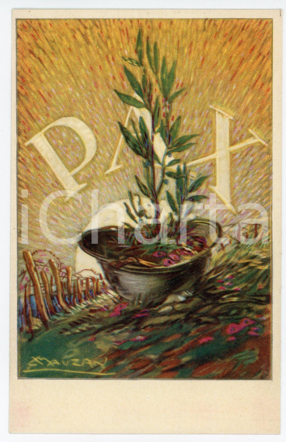 1915ca WW1 - PAX Dopo la tempesta - Illustrazione di Achille Luciano MAUZAN - FP Cartolina postale d'epoca, non viaggiata.CONDIZIONI: FAIRFORMATO: FP    originale e autentica 1