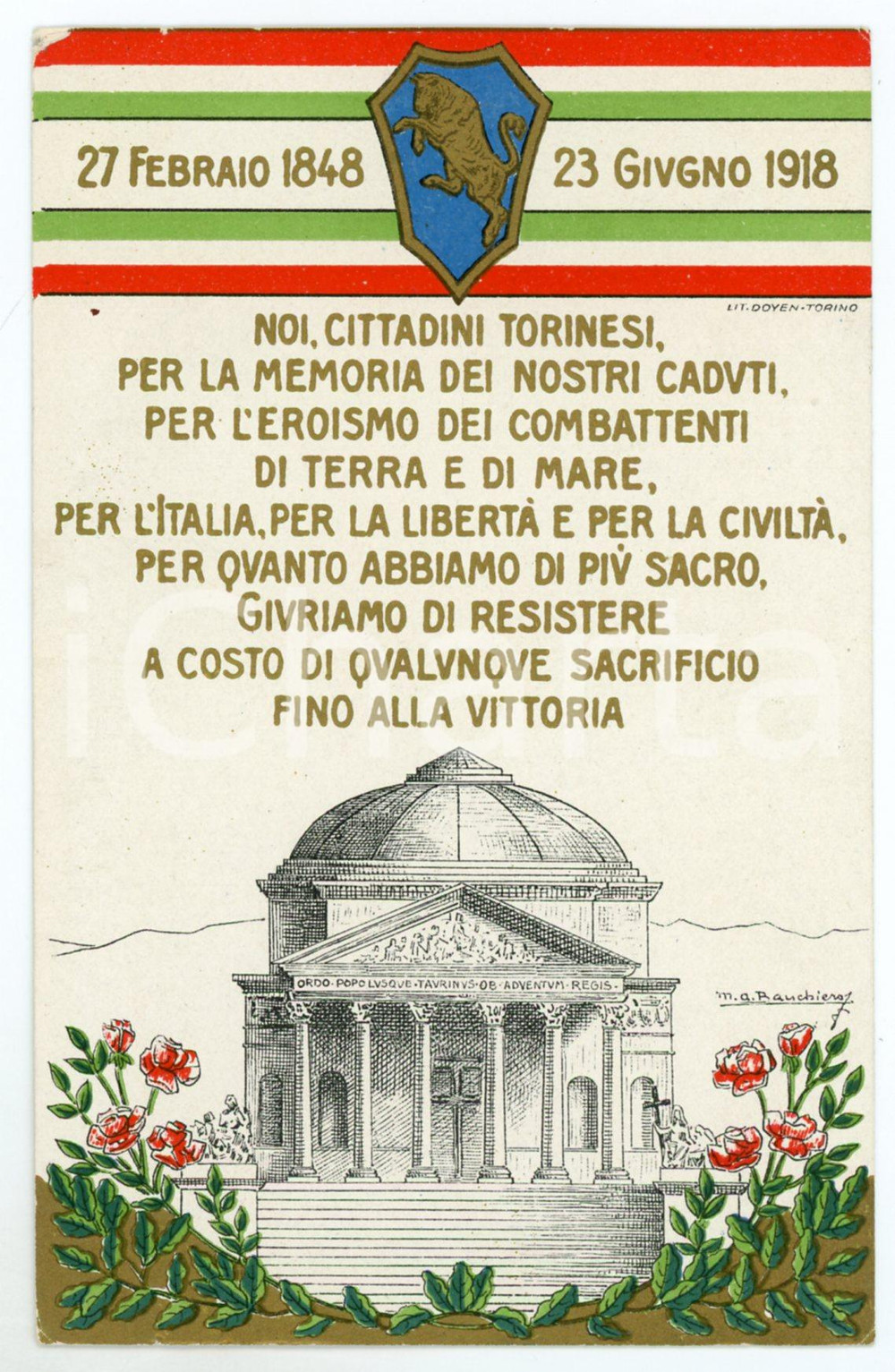 1918 WW1 - TORINO Seminatrici di coraggio - Artista M. G. BAUCHIERO Cartolina FP  Cartolina postale d'epoca, non viaggiata. FAIR/discreto Smussature agli angoli Formato: FP originale e autentica 1