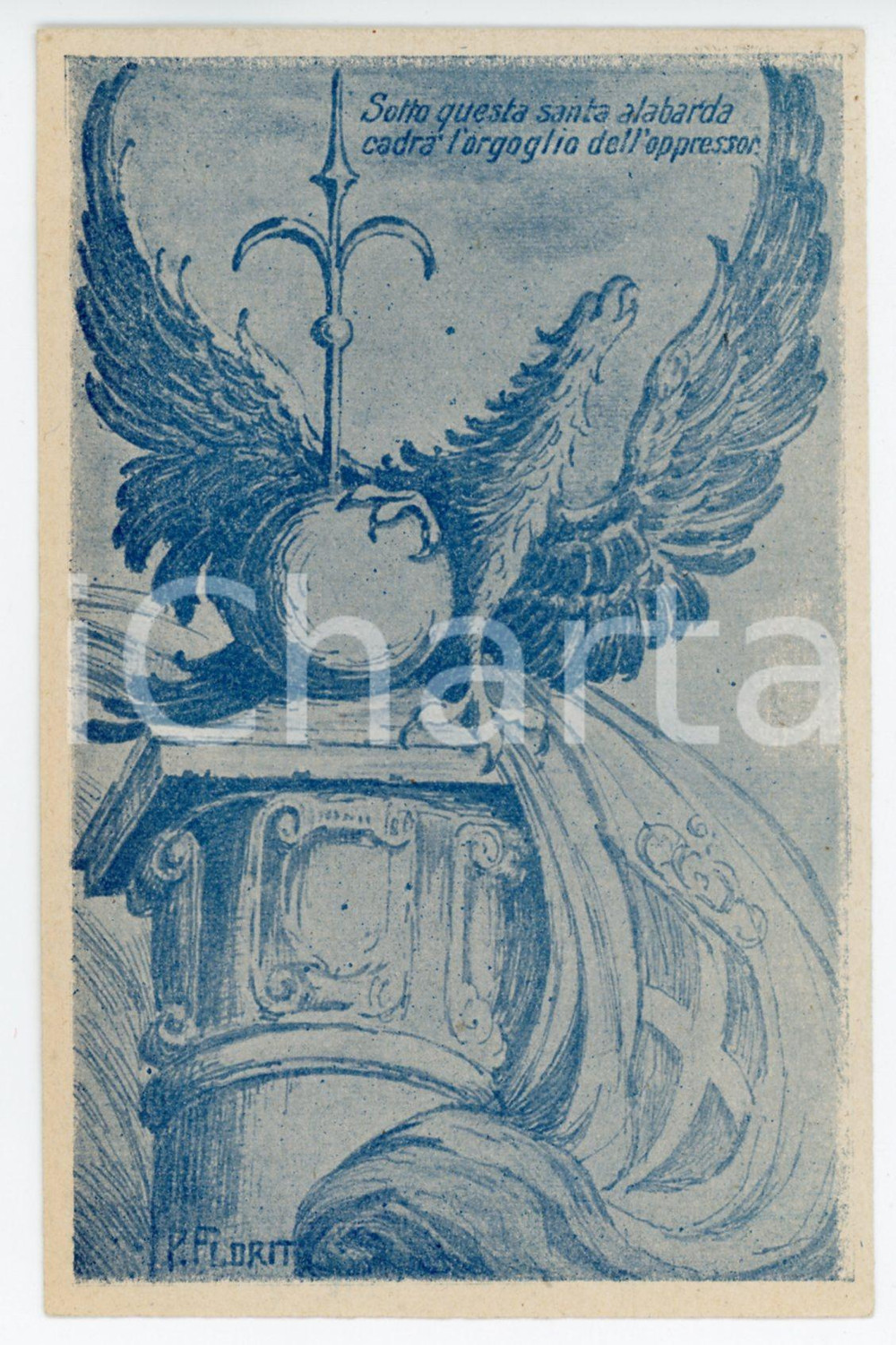 1915 ca WW1 FIRENZE Lega Studentesca Italiana - Artista Pietro FLORIT Cartolina  Cartolina d'epoca, non viaggiata.  FAIR/discreto Smussature agli angoli Formato: FP originale e autentica 1