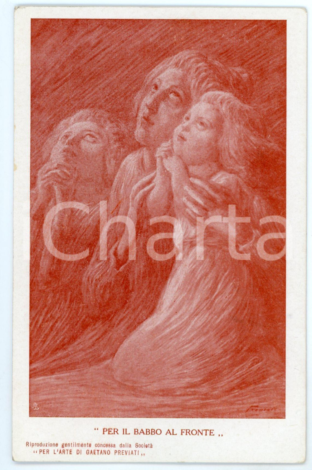 1915 WW1 - MILANO Artista Gaetano PREVIATI - Per il babbo al fronte - Cartolina  Cartolina postale d'epoca, non viaggiata.Venduta a favore del Pacco de l'Italia per i bimbi, genitori e spose dei combattenti milanesi. FAIR/discreto Lievi smussature agli angoli Formato: FP originale e autentica 1