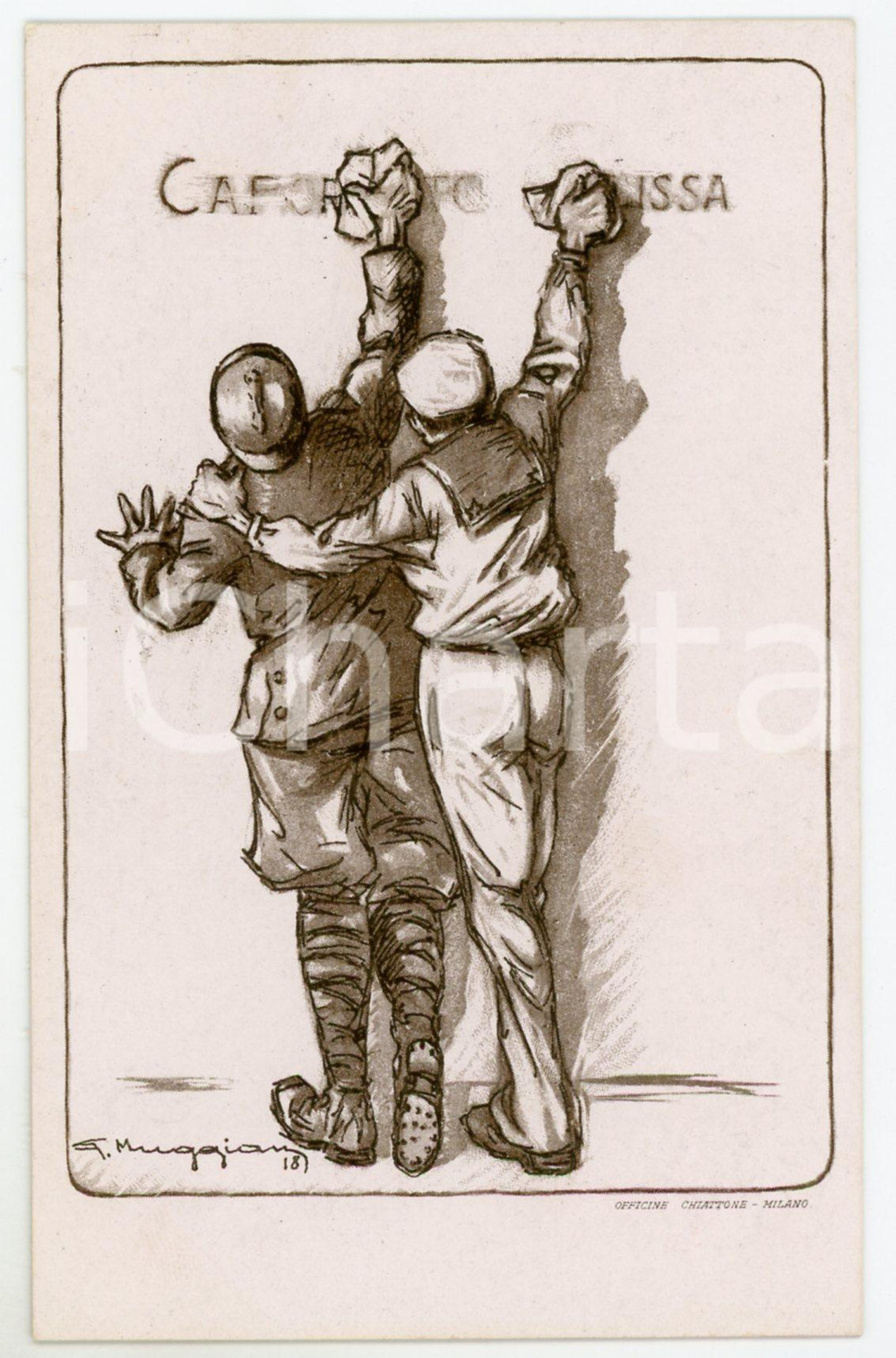 1918 Artista Giorgio MUGGIANI Comitato Savoia pro orfane - Cartolina ILLUSTRATA  Cartolina postale d'epoca, non viaggiata. FAIR/discreto Lievi smussature agli angoli Formato: FP originale e autentica 1