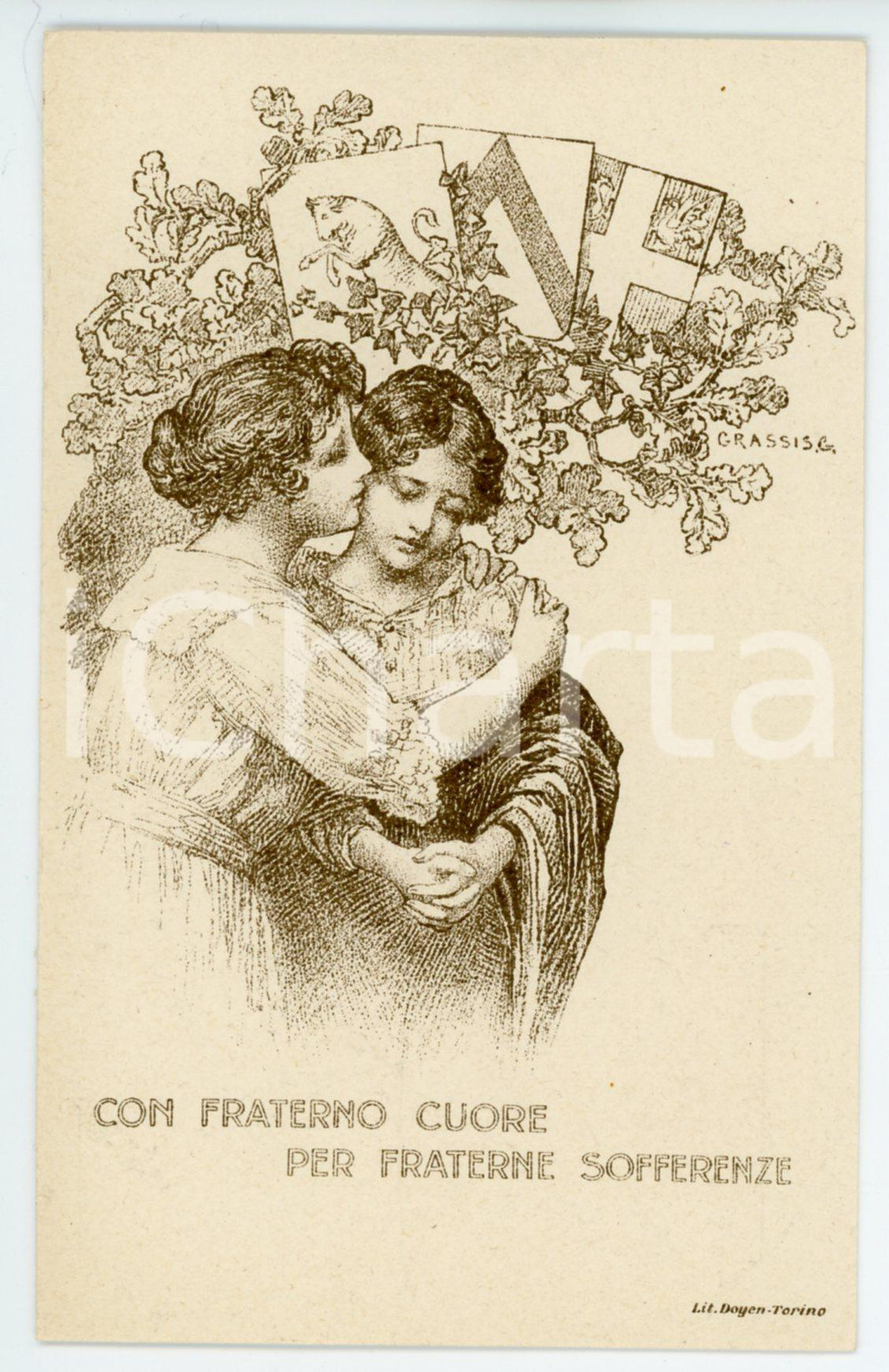 1915 WW1 TORINO Scuola femminile Domenico Berti - Con fraterno cuore *Cartolina  Cartolina postale d'epoca, non viaggiata. GOOD/buono  Formato: FP originale e autentica 1