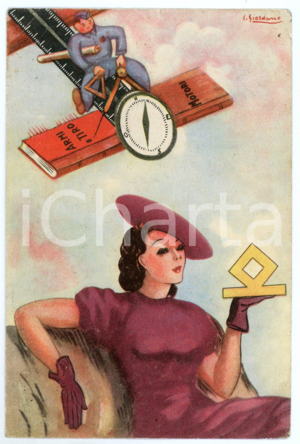 1946 MAK P 100 Regia Accademia Aeronautica - Cartolina DANNEGGIATA FG VG  Cartolina postale d'epoca, viaggiata del XV Corso Integrazione. CONDIZIONI: VERY POOR (profonde piegature diffuse)FORMATO: FG    originale e autentica 1