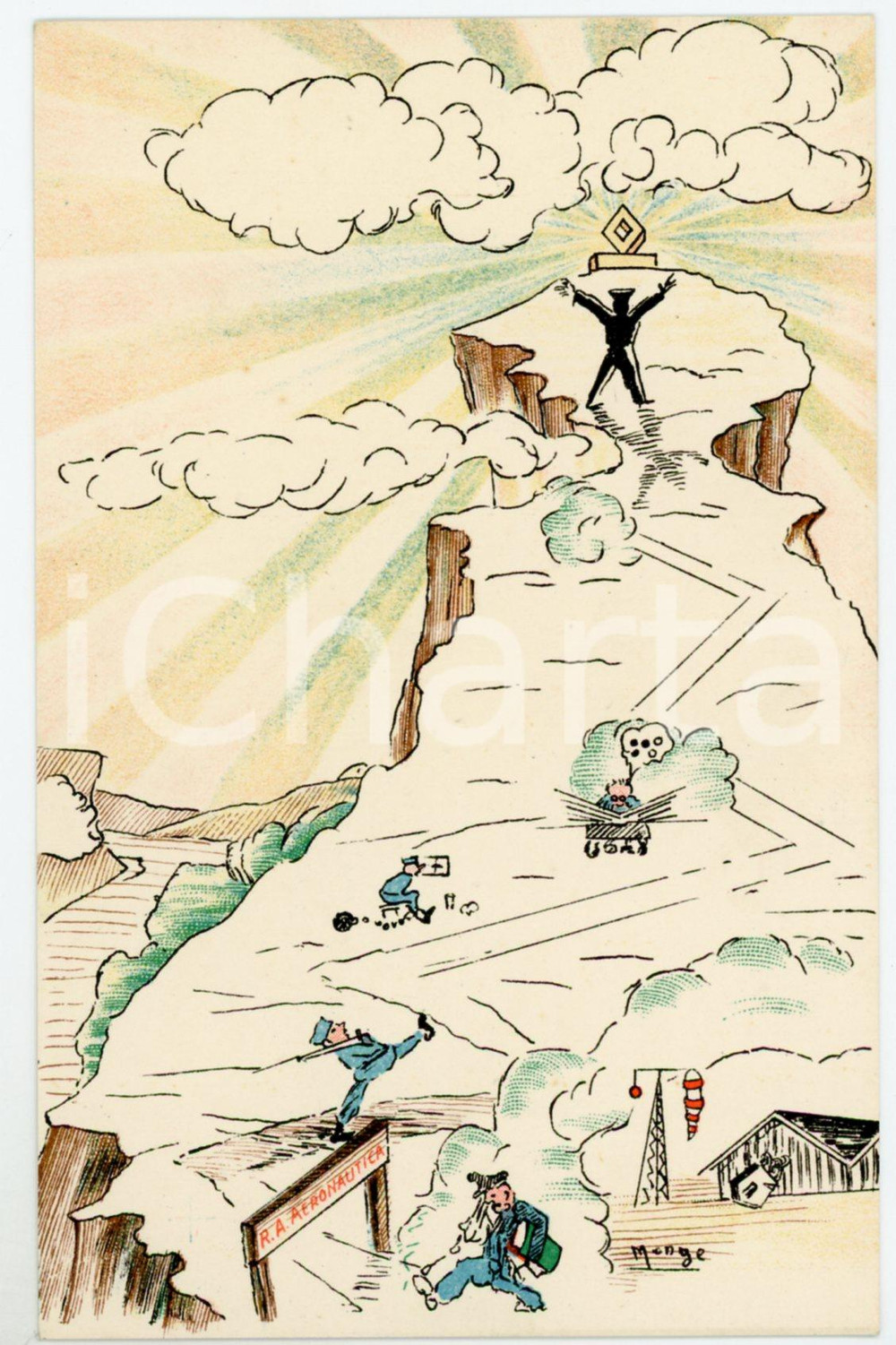 1940ca MAK P 100 Regia Accademia Aeronautica XI Corso Integrazione *Cartolina FP  Cartolina postale d'epoca, non viaggiata.Illustrazione di Monge.CONDIZIONI: FAIRFORMATO: FP    originale e autentica 1