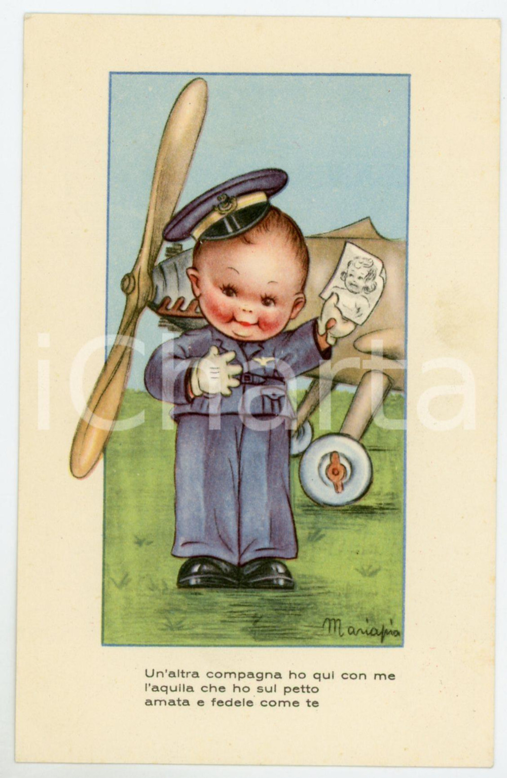 1942 REGIA AERONAUTICA Un'altra compagna ho qui con me - Ill. MARIAPIA Cartolina  Cartolina postale d'epoca, non viaggiata.CONDIZIONI: FAIRFORMATO: FP    originale e autentica 1