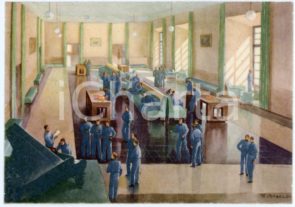 1942 CASERTA Regia Accademia Aeronautica - Salone di ricreazione - Cartolina FG  Cartolina postale d'epoca, non viaggiata.Illustrazione di Riccobaldi.CONDIZIONI: FAIRFORMATO: FG    originale e autentica 1