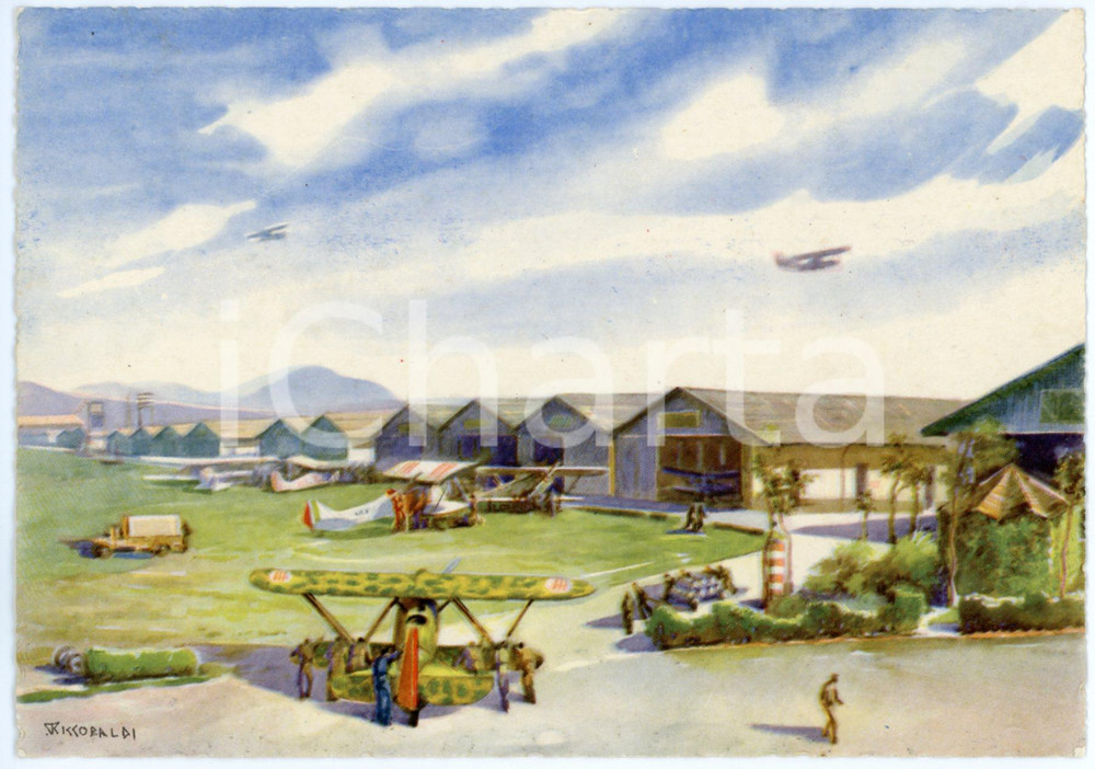 1942 CASERTA Regia Accademia Aeronautica - Campo di volo - Cartolina FG NV  Cartolina postale d'epoca, non viaggiata.Illustrazione di Riccobaldi.CONDIZIONI: FAIRFORMATO: FG    originale e autentica 1