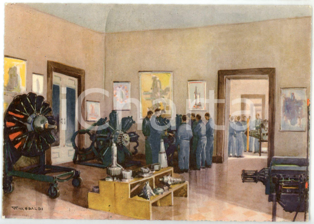 1942 CASERTA Regia Accademia Aeronautica - Pratica dei motori - Cartolina FG NV  Cartolina postale d'epoca, non viaggiata.Illustrazione di Riccobaldi.CONDIZIONI: FAIRFORMATO: FG    originale e autentica 1