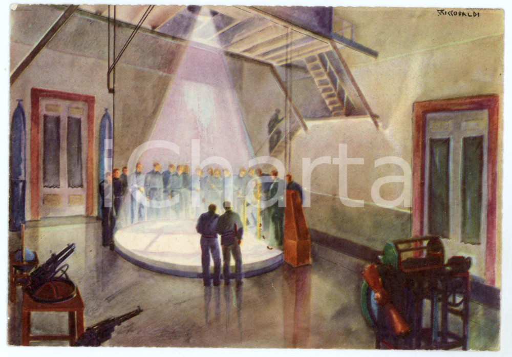 1942 CASERTA R. Accademia Aeronautica - Addestramento Tiro di caduta - Cartolina  Cartolina postale d'epoca, non viaggiata.Illustrazione di Riccobaldi.CONDIZIONI: fairFORMATO: FG    originale e autentica 1
