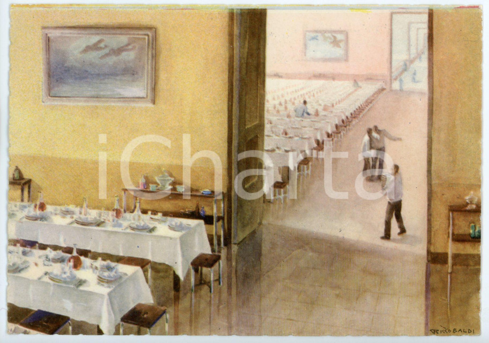 1942 CASERTA Regia Accademia Aeronautica - Mensa degli allievi - Cartolina FG NV  Cartolina postale d'epoca, non viaggiata.Illustrazione di Riccobaldi.CONDIZIONI: fairFORMATO: FG    originale e autentica 1